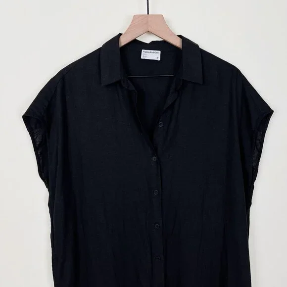 Frank And Oak Midi Linen Commuter Dress Button Down Oversized Shirt Relaxed Fit - Picture 6 of 15